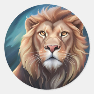 Lion Digital Art Portrait-56556 Classic Round Sticker