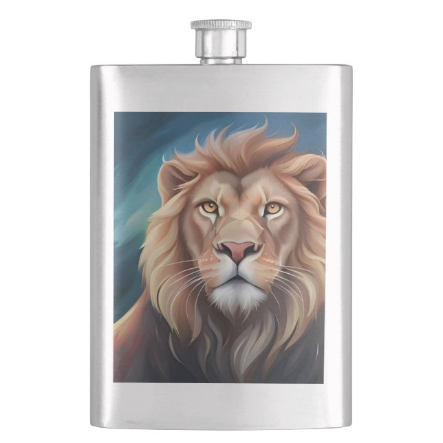 Lion Digital Art Portrait-56556 Flask (Front)