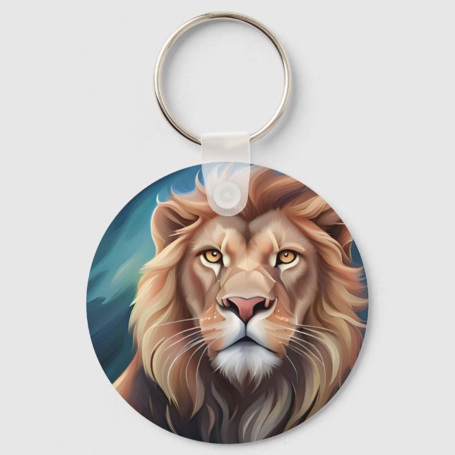 Lion Digital Art Portrait-56556 Keychain (Front)