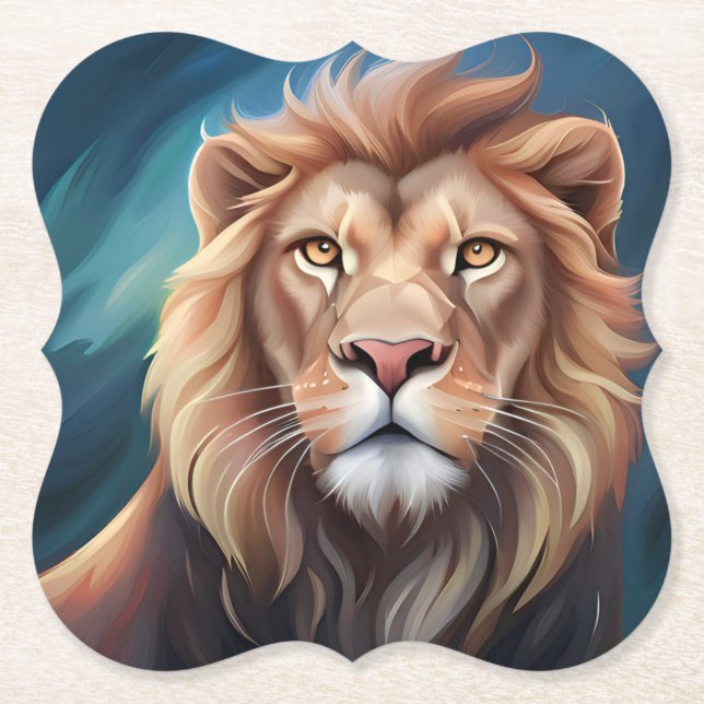 Lion Digital Art Portrait-56556 Paper Coaster (Front)