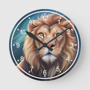 Lion Digital Art Portrait-56556 Round Clock