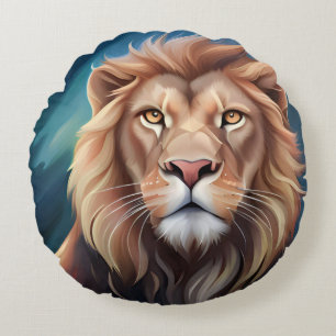 Lion Digital Art Portrait-56556 Round Pillow