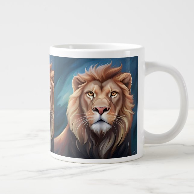 Lion Digital Art Portrait Giant Coffee Mug (Right)