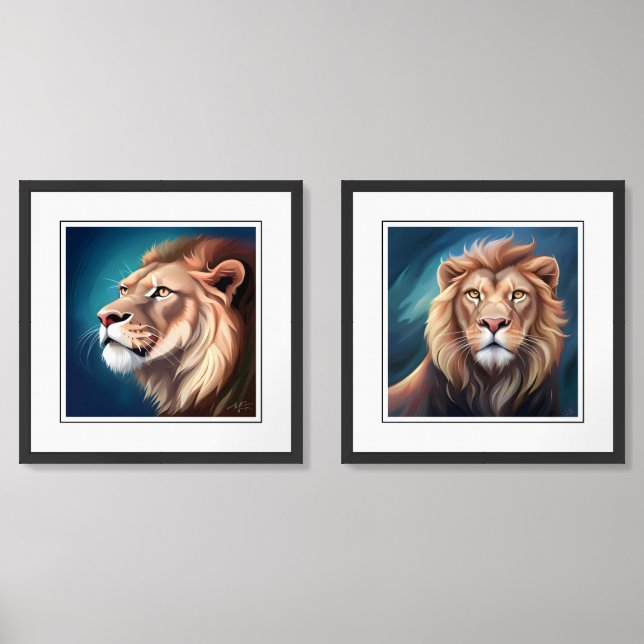 Lion Digital Art Potrait-56556 Wall Art Sets (Front)