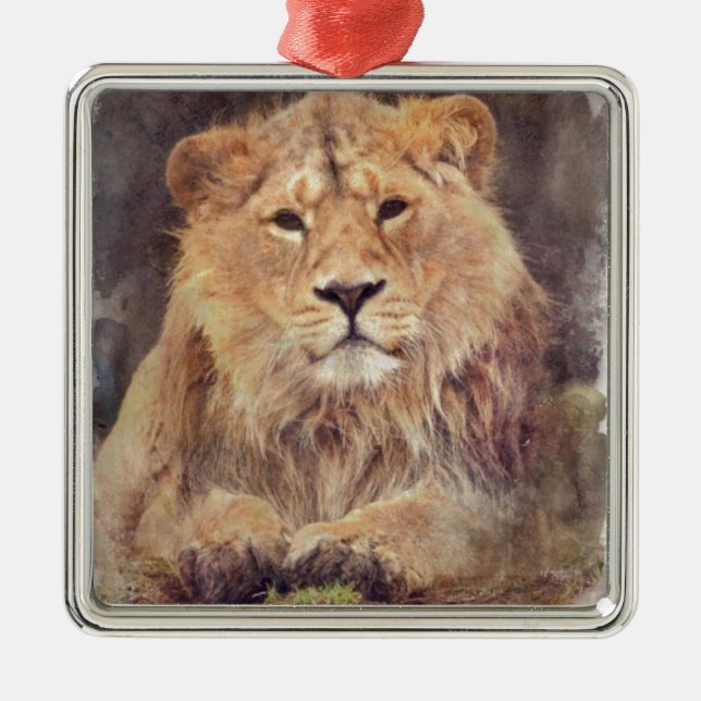 Lion Digital Painting Metal Ornament (Front)