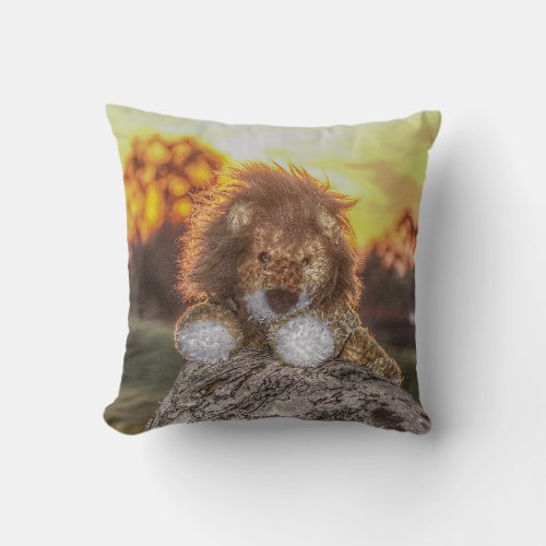 Lion Doll at Sunrise Throw Pillow