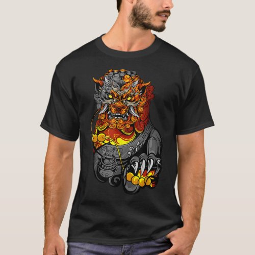 Lion Door Guardian Statue Fu Dog or Foo Dog T_Shirt