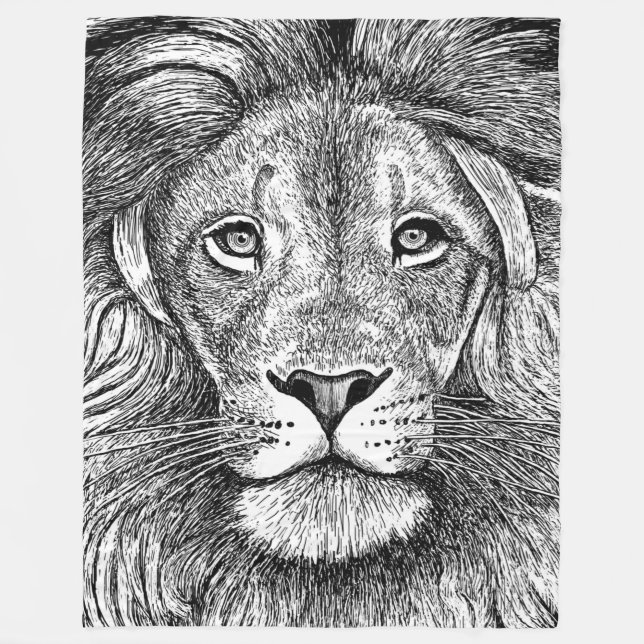 Lion Drawing Fleece Blanket (Front)