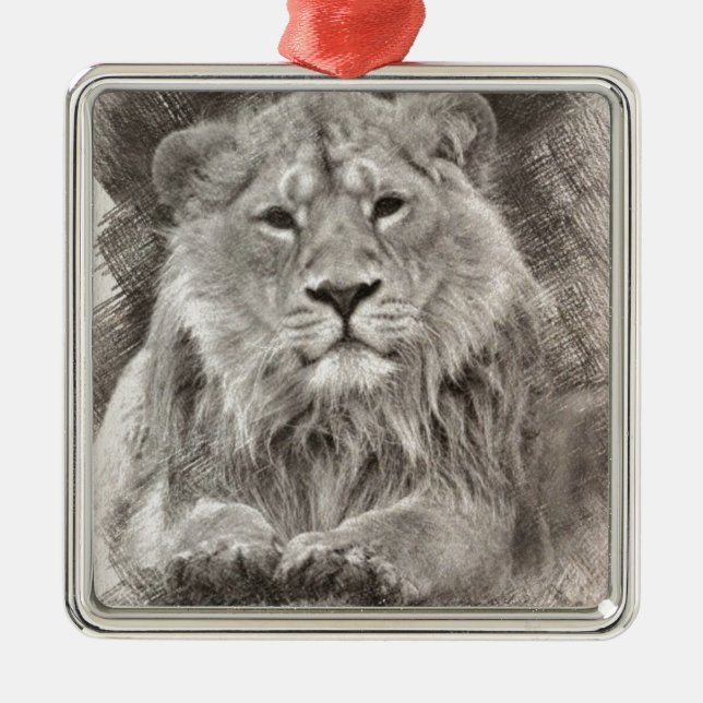 Lion Drawing Metal Ornament (Front)