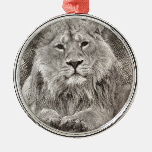 Lion Drawing Metal Ornament (Front)