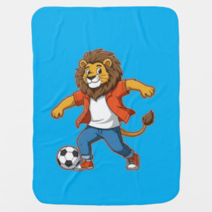 Lion Dribbling a Soccer Ball   Power, Skill & Cham Baby Blanket