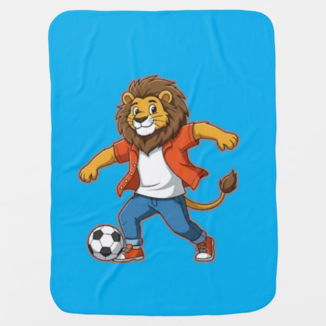 Lion Dribbling a Soccer Ball | Power, Skill & Cham Baby Blanket (Front)