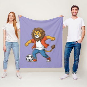 Lion Dribbling a Soccer Ball   Power, Skill & Cham Fleece Blanket