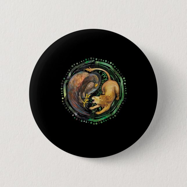 Lion Eagle Yin Yang China Harmony Meditation Gift Button (Front)