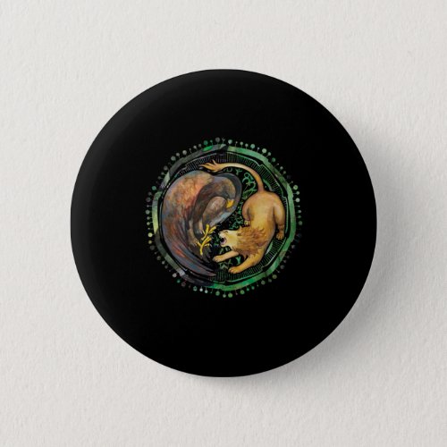 Lion Eagle Yin Yang China Harmony Meditation Gift Button