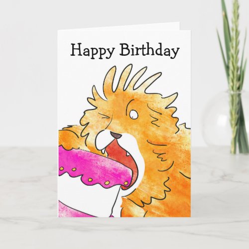 Lion Eating Cake Birthday Card