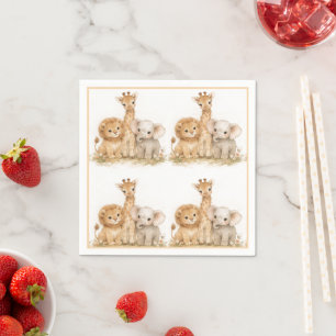 Lion Elephant Giraffe Boho Earthy Neutral Kids Napkins
