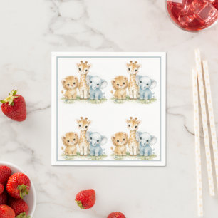 Lion Elephant Giraffe Dusky Blue Kids Napkins