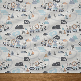 Lion Elephant Tiger Animal Train Adventure Fabric