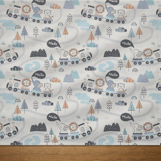 Lion Elephant Tiger Animal Train Adventure Fabric