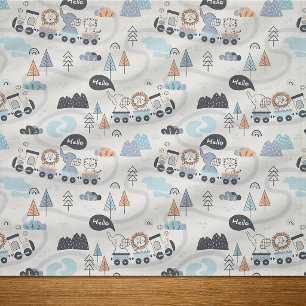 Lion Elephant Tiger Animal Train Adventure Fabric