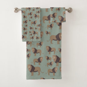 Lion Exotic Animal Pattern Sage Green Bath Towel Set
