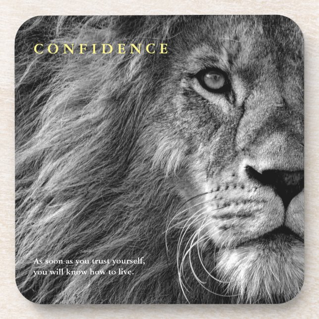 Lion Eye Confidence Quote Inspirational Beverage Coaster (Front)