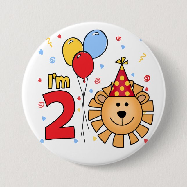 Lion Face  2nd Birthday Button (Front)