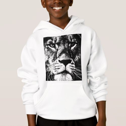 Lion Face Animal Kids Boys Front Print Template Hoodie