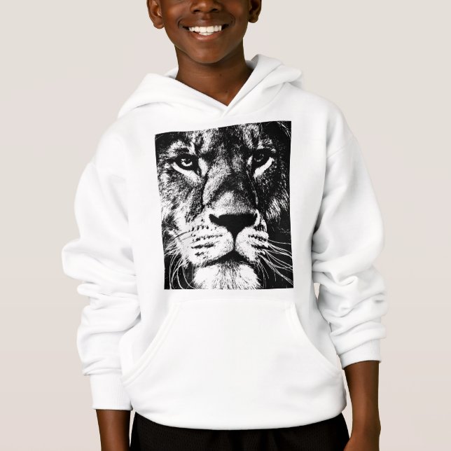 Lion Face Animal Kids Boys Front Print Template Hoodie (Front)