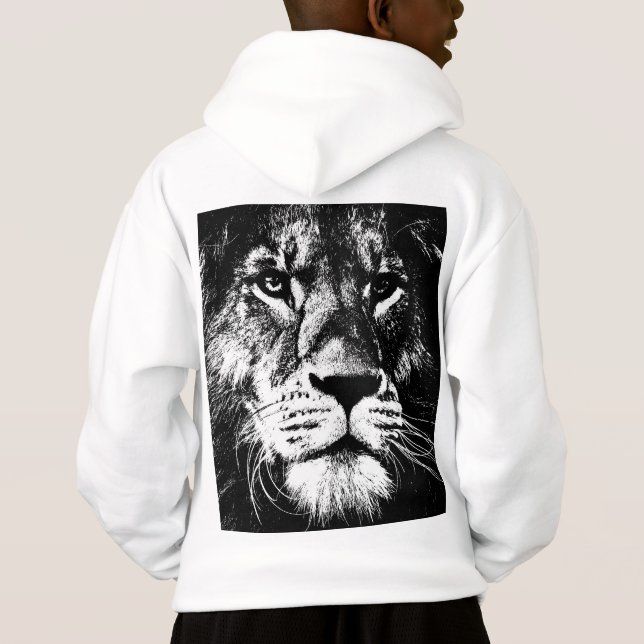  Lion Face Back Print Template Kids Boys Modern Hoodie (Back)