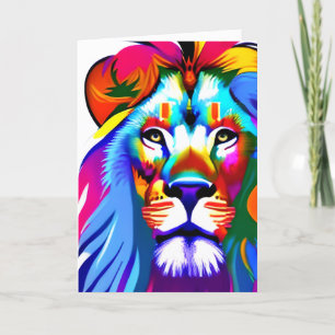 Lion Face Colorful Fantasy Art Card