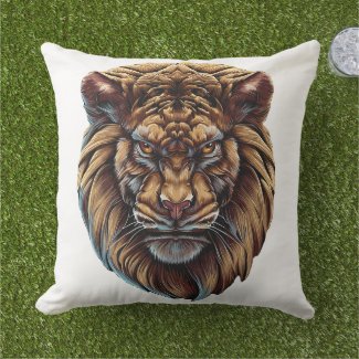 Lion Face Design - Stylish and Realistic Outdoor Pillow