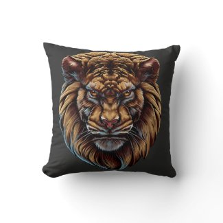 Lion Face Design - Stylish and Realistic Throw Pillow