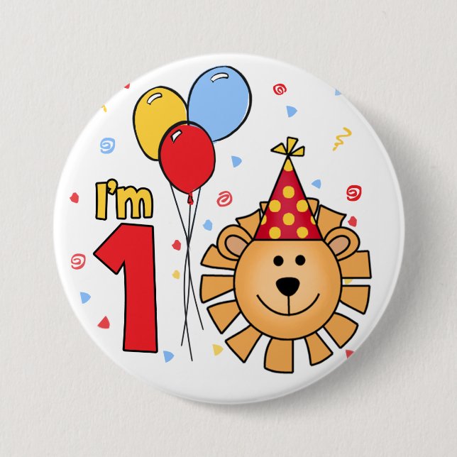 Lion Face First Birthday Button (Front)