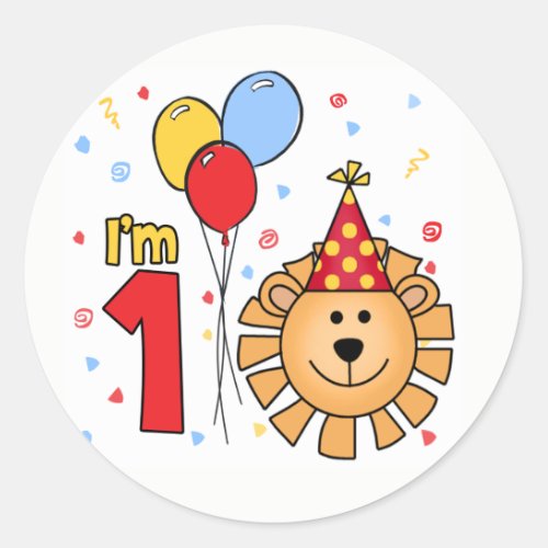 Lion Face First Birthday Classic Round Sticker