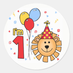 Lion Face First Birthday Classic Round Sticker