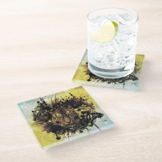 lion face glass coaster (Angled)
