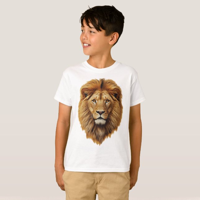Lion Face Kids T-Shirt | Cute Jungle Animal Tee (Front Full)