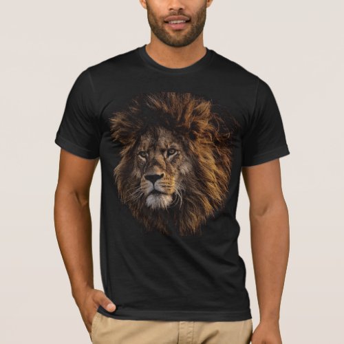 Lion Face Mens Basic Black T_Shirt