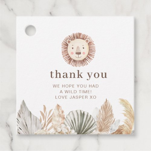 Lion Face Neutral Leaves Thank You Gift Tags