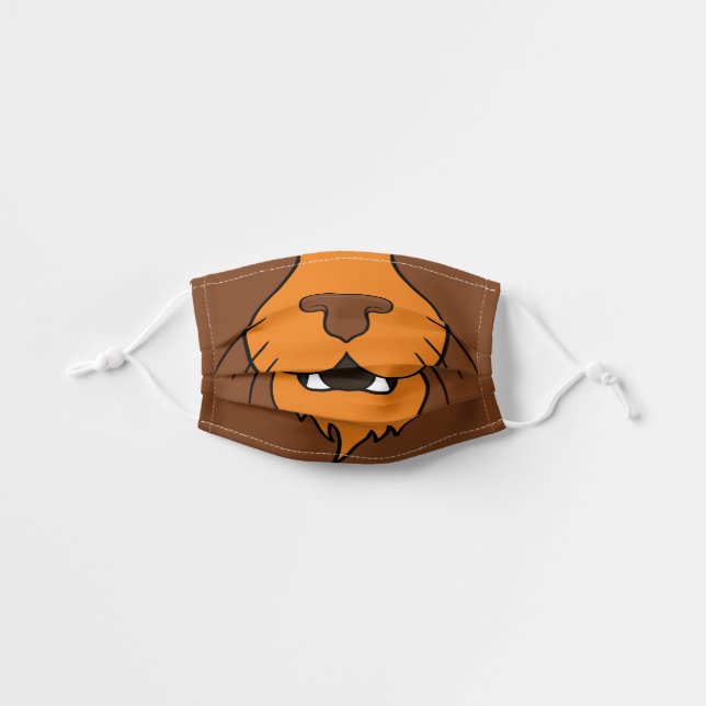 Lion Face | Orange Kids' Cloth Face Mask (Front, Unfolded)