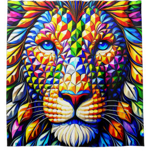 Lion Face Striking Geometric Mosaic Shower Curtain