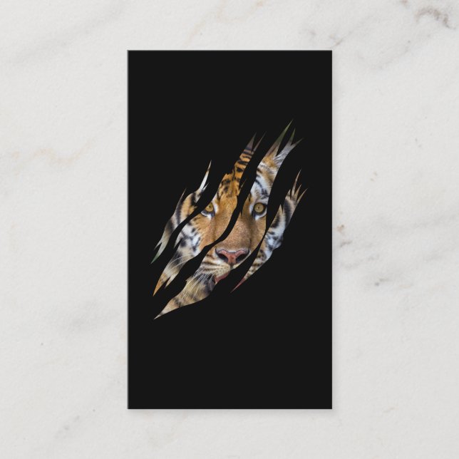Lion Face Tiger Safari Claw Torn Business Card (Front)