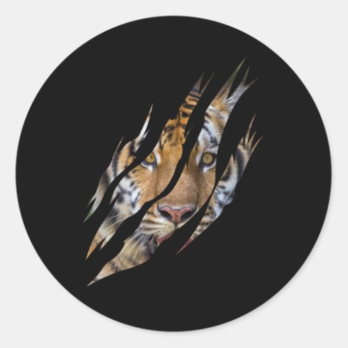 Lion Face Tiger Safari Claw Torn Classic Round Sticker