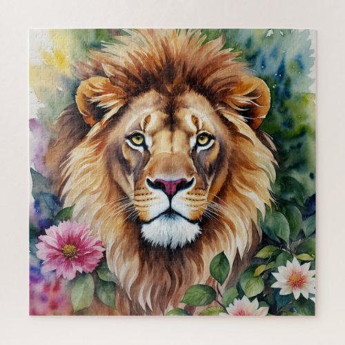 Lion Face Watercolor Art Jigsaw Puzzle