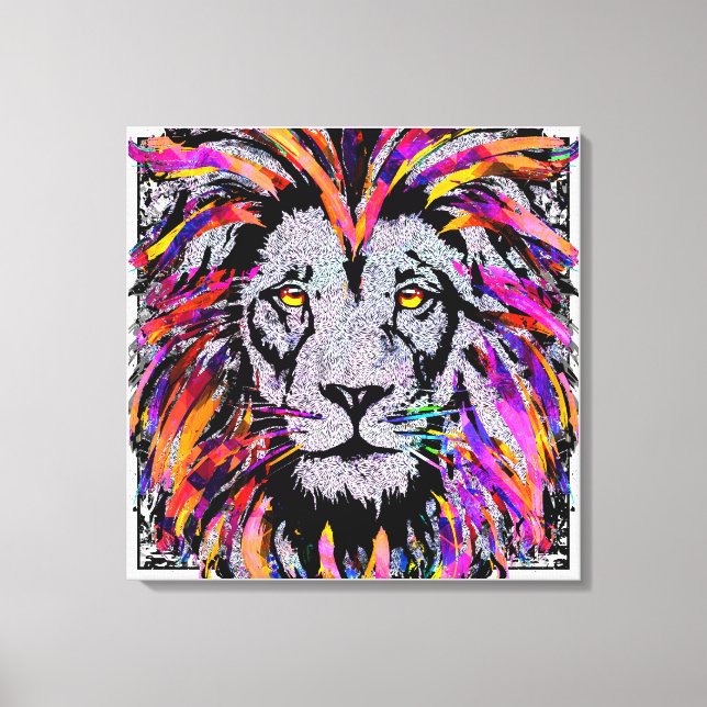 Lion Face Wrapped Canvas - Realistic Lion Drawing Print (Front)