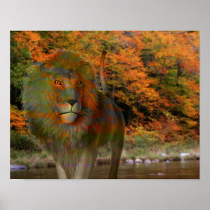 Lion Fall Foliage Abstract Fantasy Art Poster