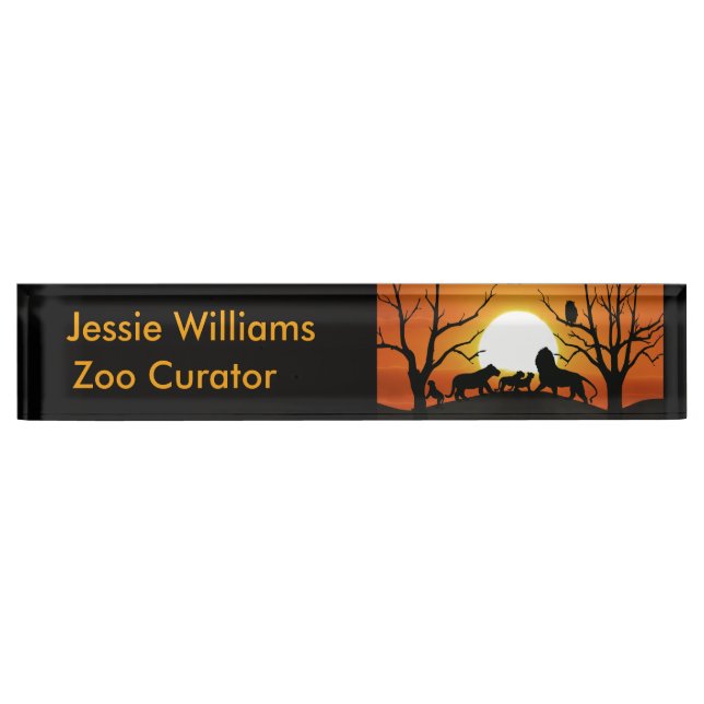 Lion family at sunset Africa Desk Name Plate (Front)