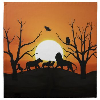 Lion Family At Sunset Africa Napkin by laureenr at Zazzle
